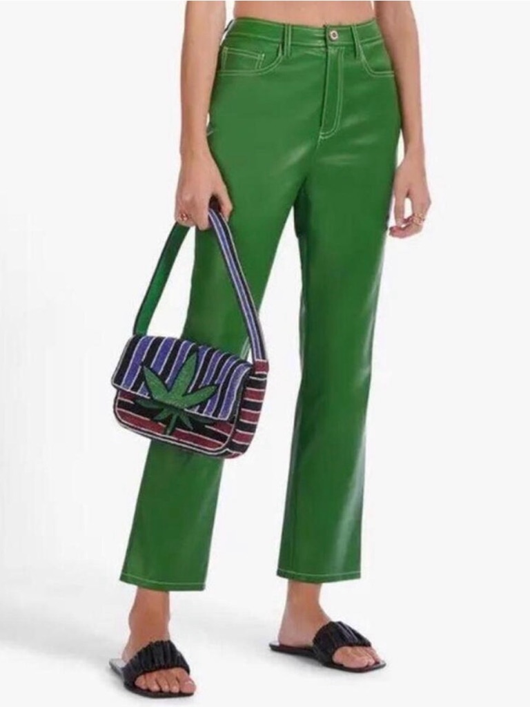Staud Emerald Green Straight-Leg Leather Pants